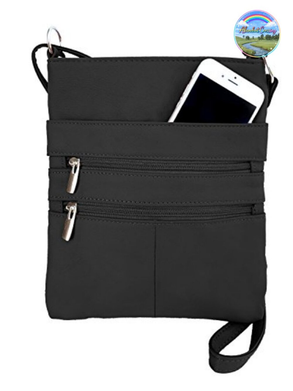 Mini Crossbody Purse Leather Multi Pocket Double Zipper Adjustable Strap Travel